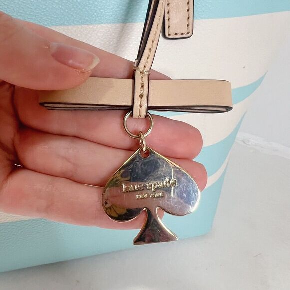 Kate Spade Hawthorne Lane Grace Blue White Striped Leather Tote Bag Shoulder Bag - Picture 7 of 10